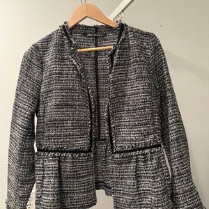 Zara Women's Black and White Tweed Peplum Jacket